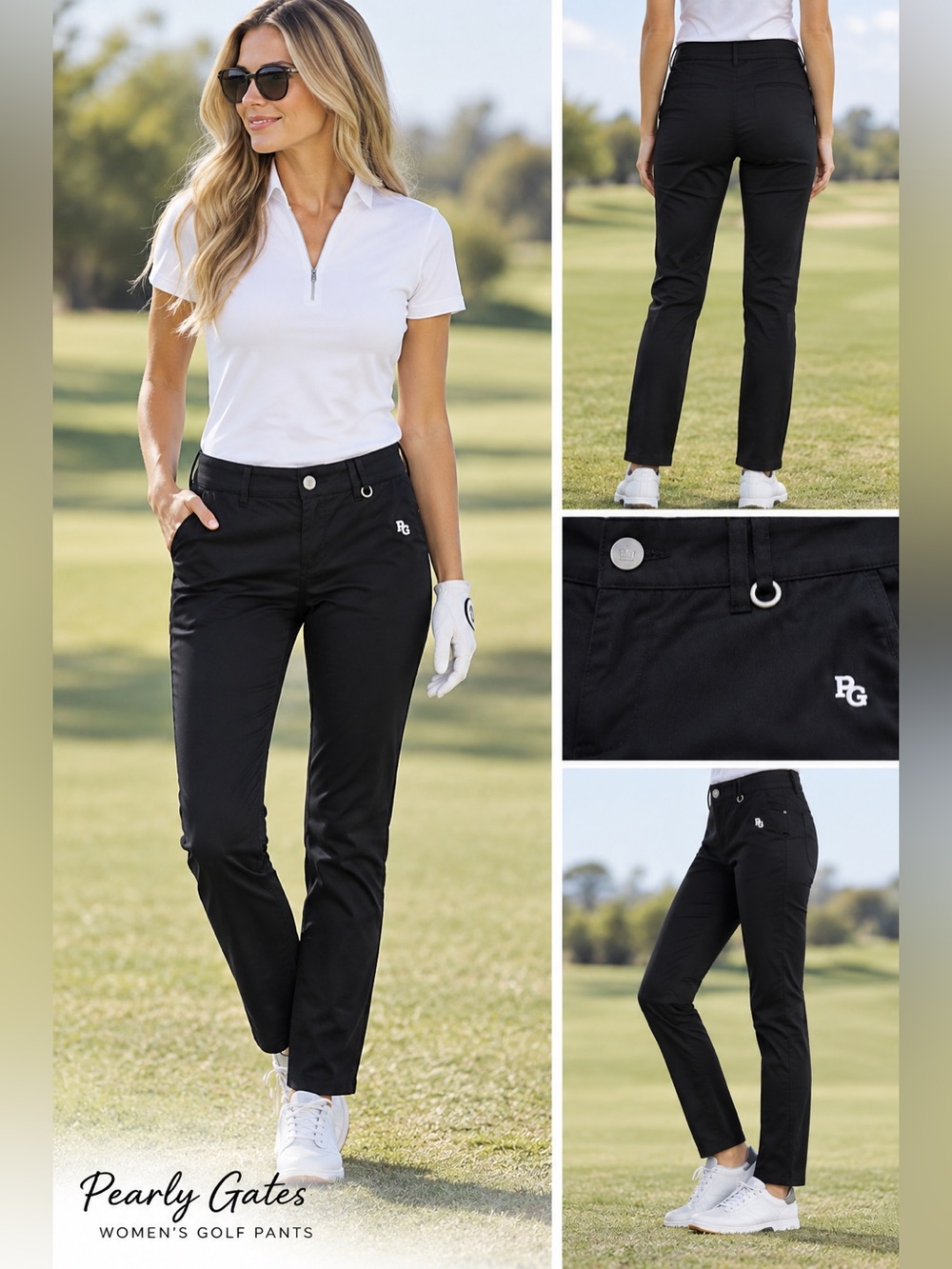 Pearly Gates 89 Golf Pants Women's‎ Black Slim Fit Sz 0/1 (US S) Owl Logo